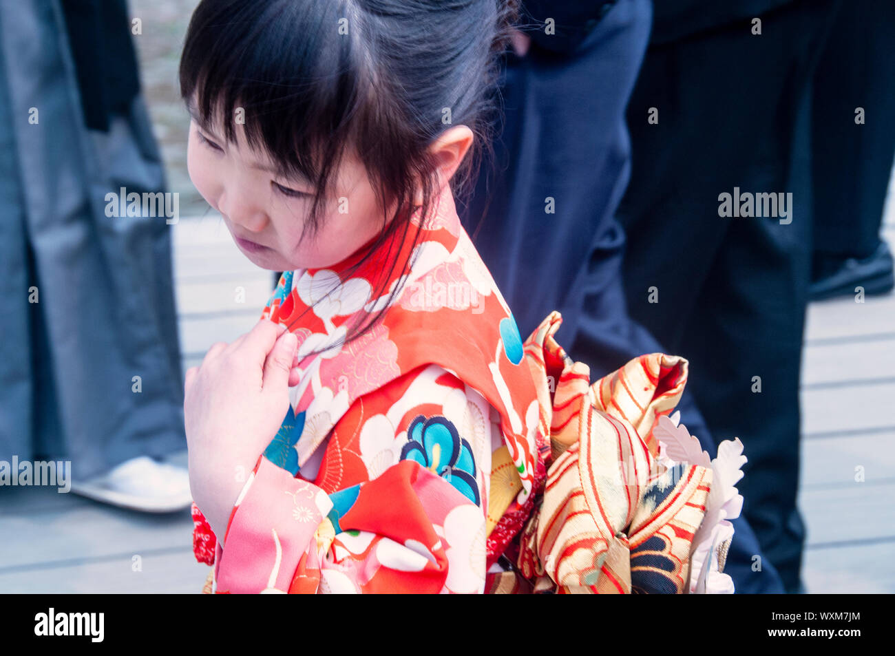 Japanese child at a shinto wedding on Miyajima Island. Stock Photo