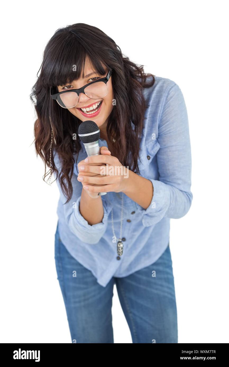 Woman glasses curly hair wearing Cut Out Stock Images & Pictures - Alamy