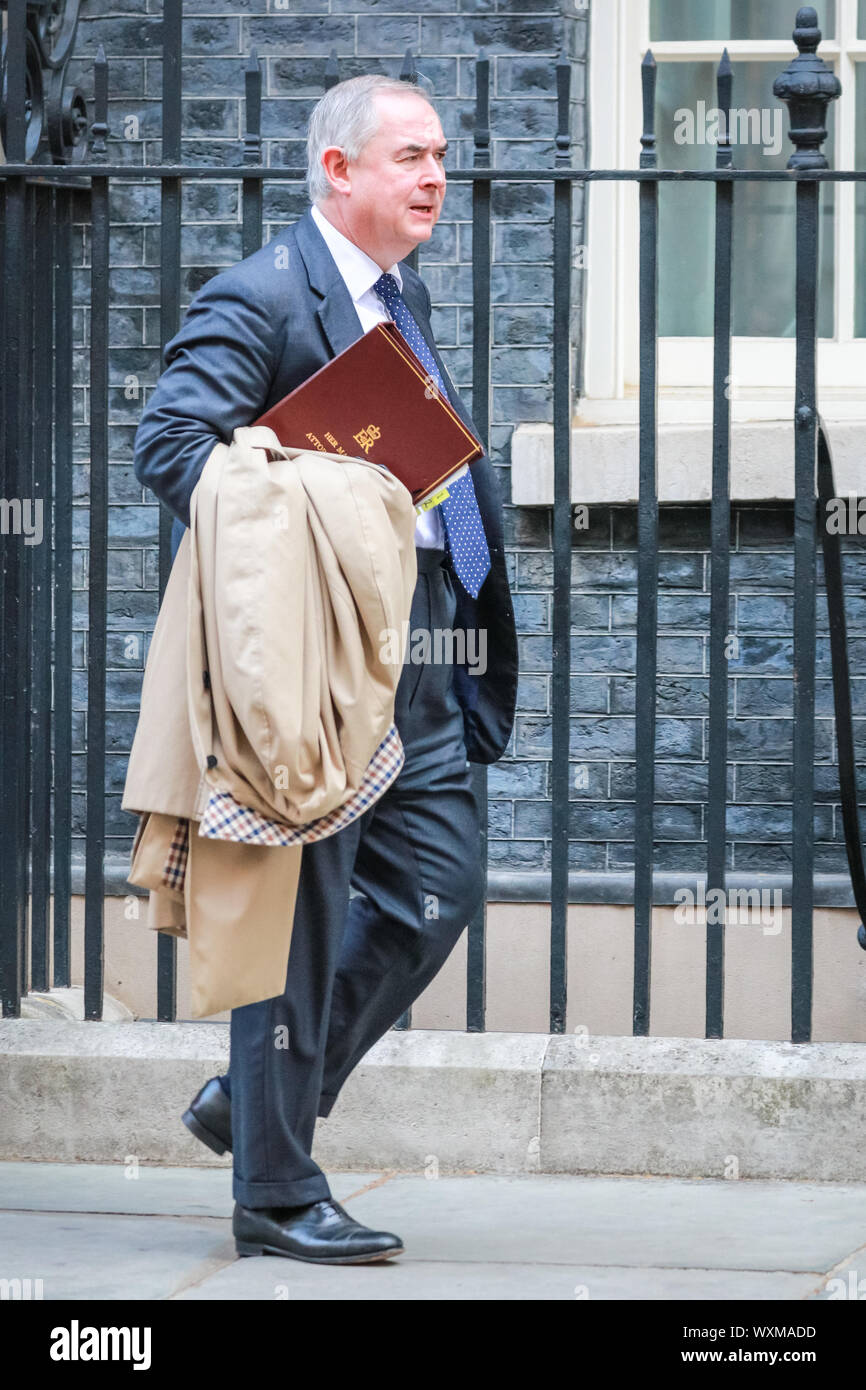 Westminster, London, UK. 17th Sep, 2019. Geoffrey Cox, Attorney General. Government ministers exit No 10 following the Cabinet Meeting at Downing Street Credit: Imageplotter/Alamy Live News Stock Photo