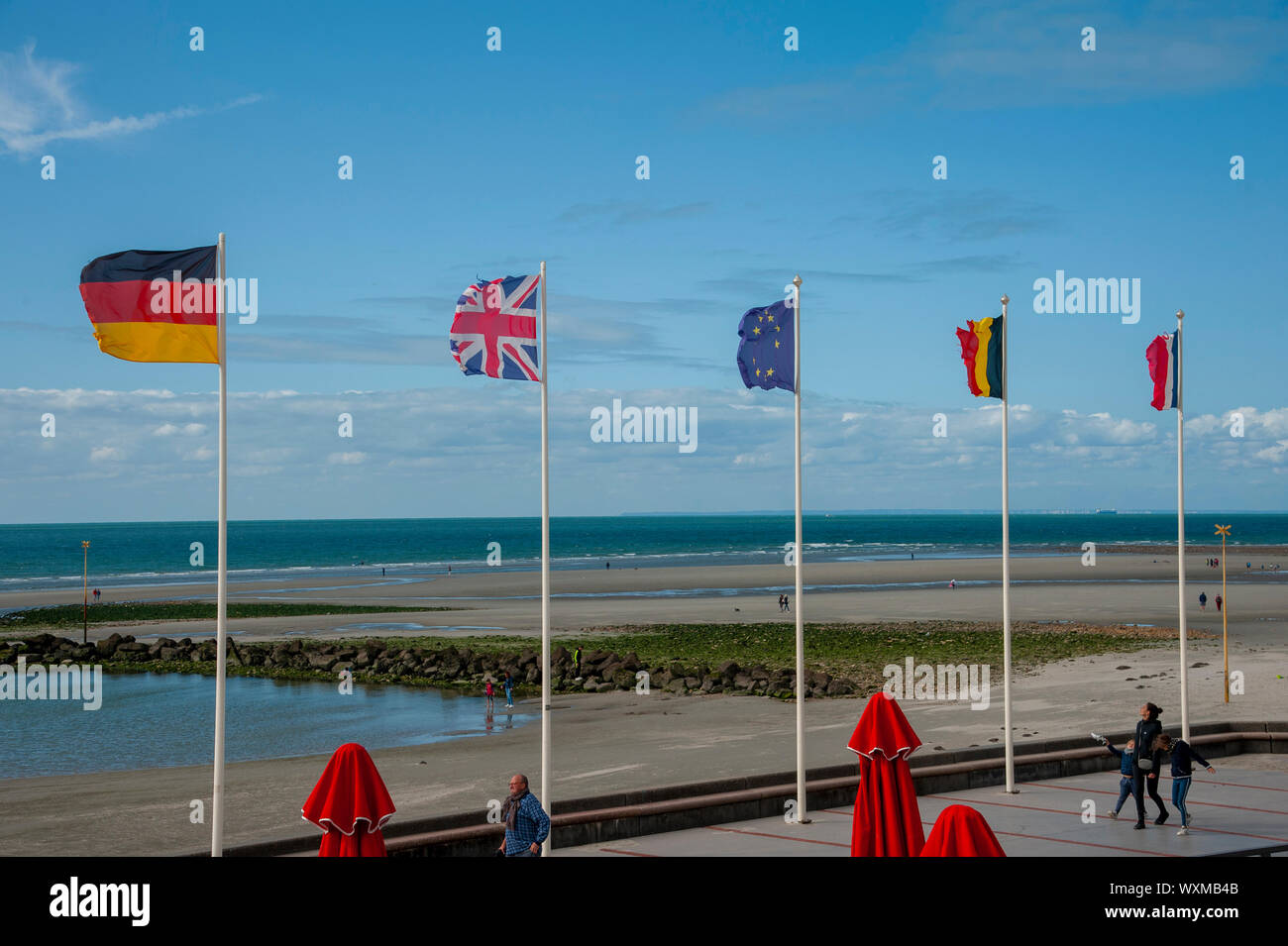 European and EU flags, Wimereux, France Stock Photo