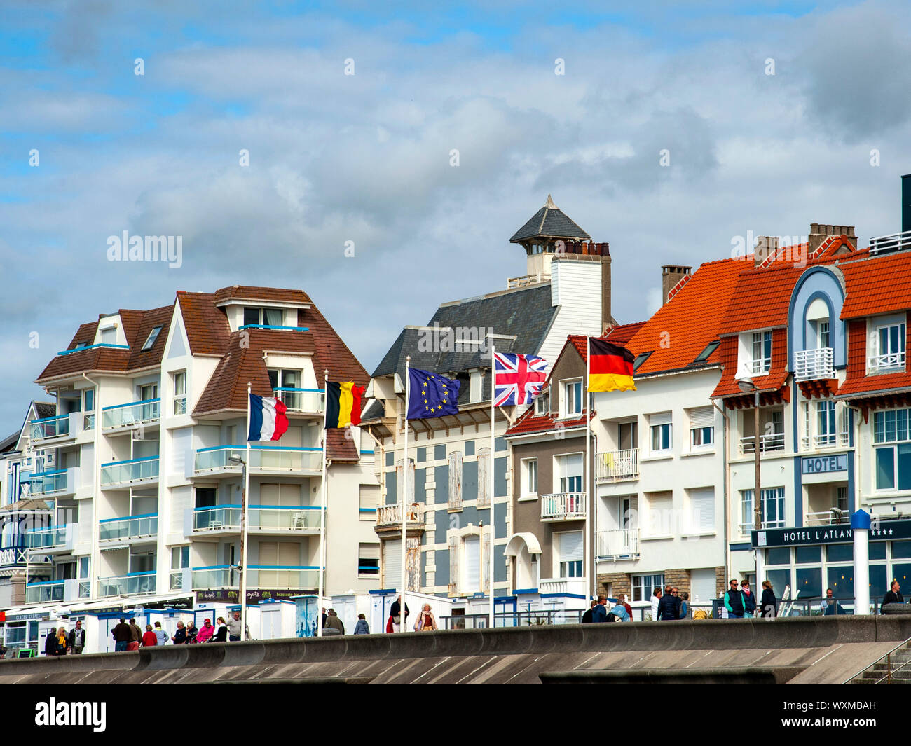 European and EU flags, Wimereux, France Stock Photo