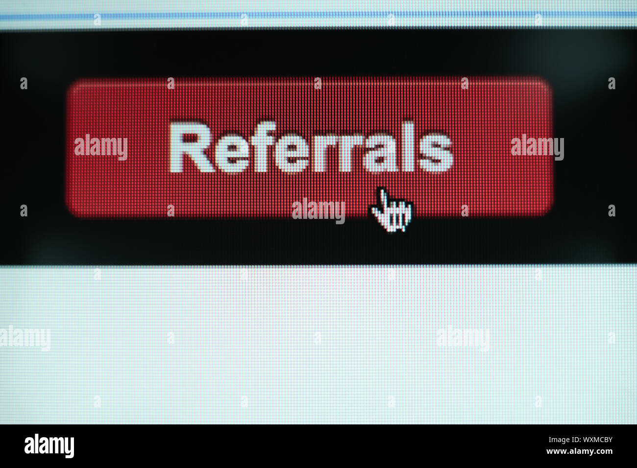 Close up Red button referals on a  white background. Stock Photo