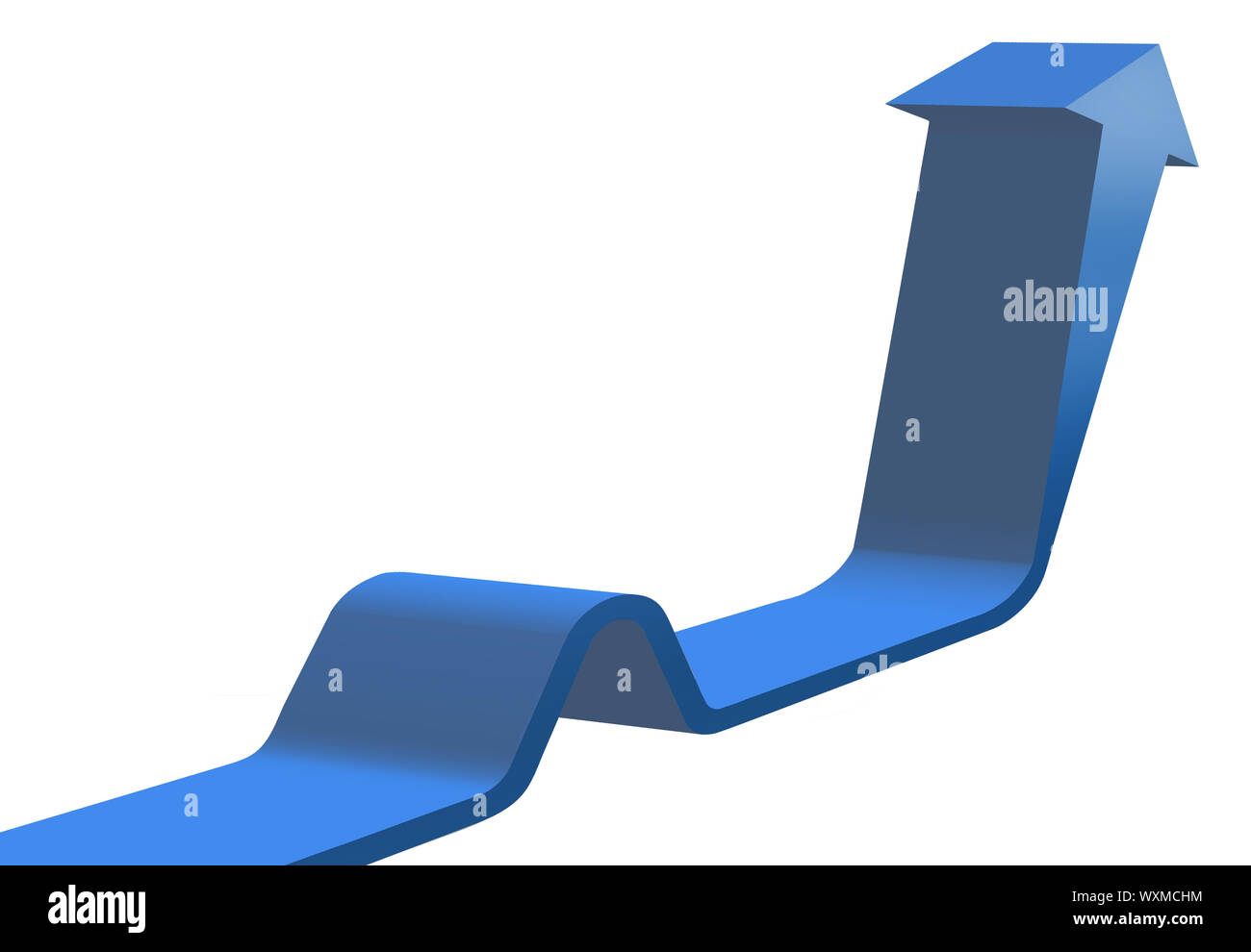 Illustration of a blue arrow pointing upwards on white background in 3D ...