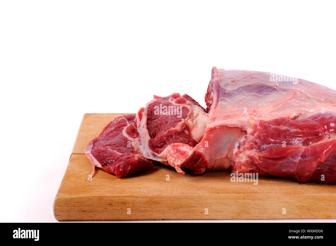 diced raw beef meat on wooden cutting board Stock Photo - Alamy