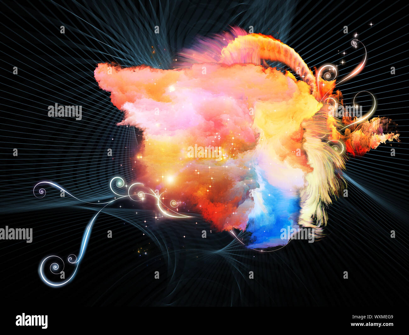 Interplay of color elements and fractal burst on the subject of design ...