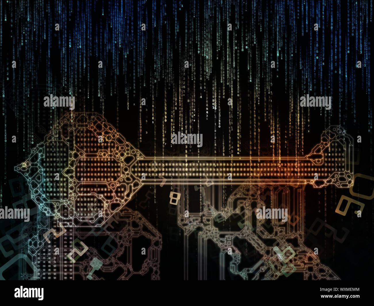 Encryption Key series. Backdrop of stylized key and number symbols on ...