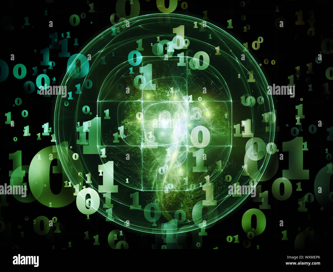 Number in Space series. Arrangement of numbers, fractal textures and lights on the subject of