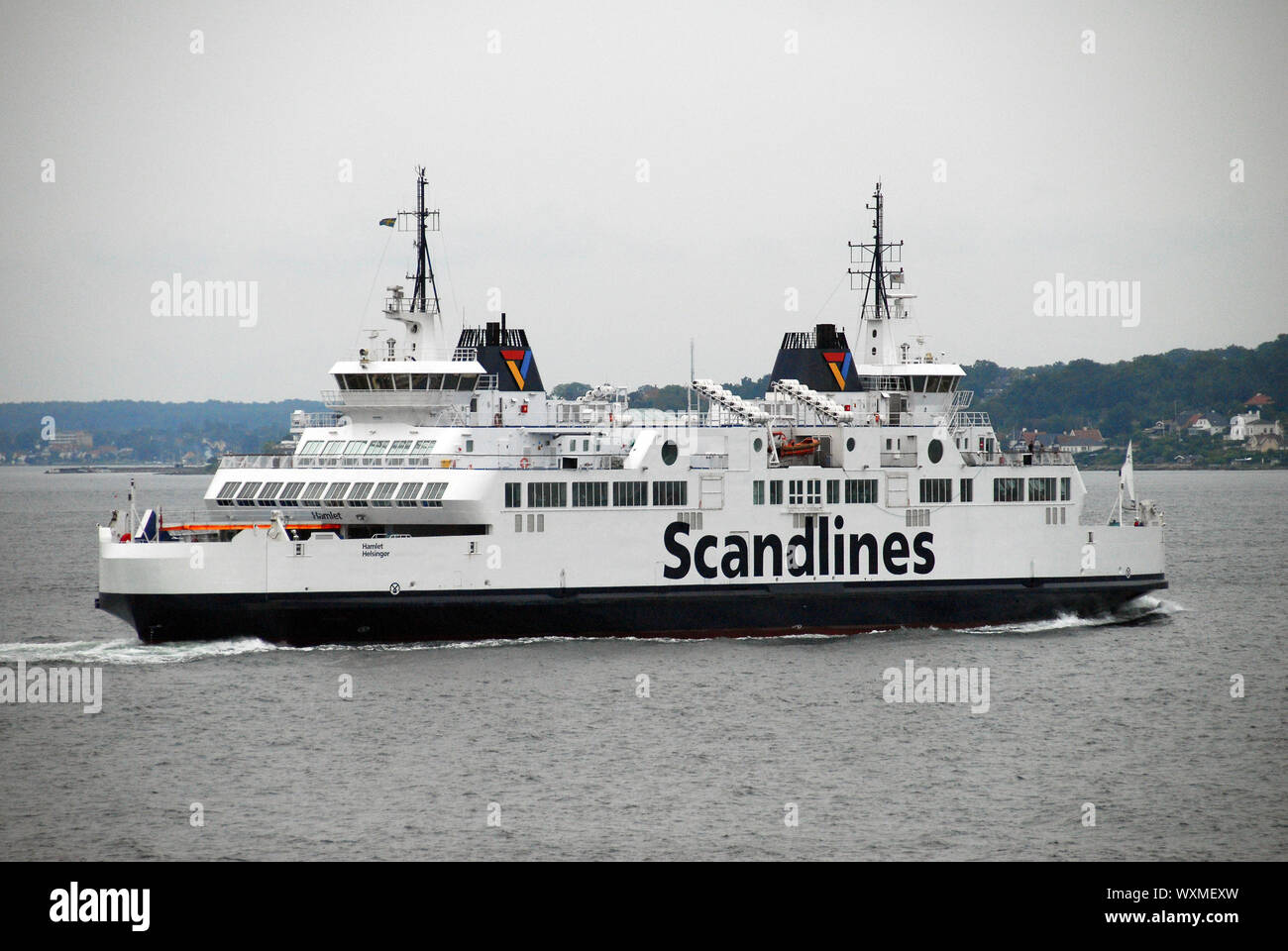 A scandlines ferry boat going from Denmark to Sweden Stock Photo