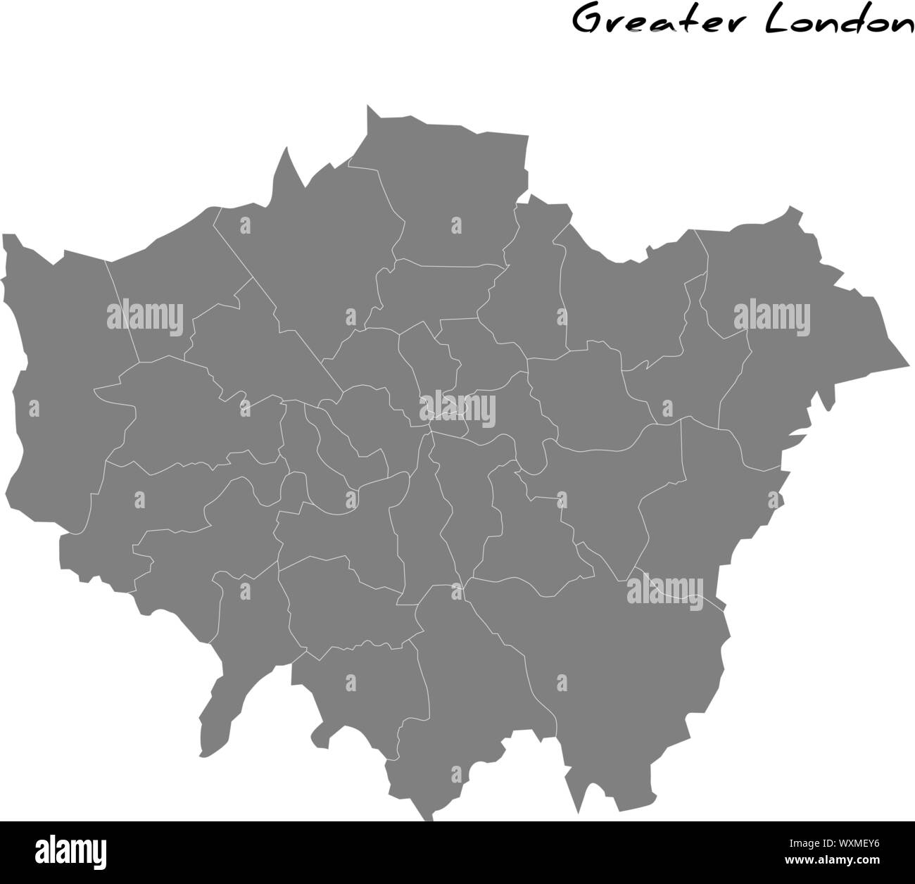 High Quality map of Greater London is a metropolitan county of England, with borders of the counties Stock Vector