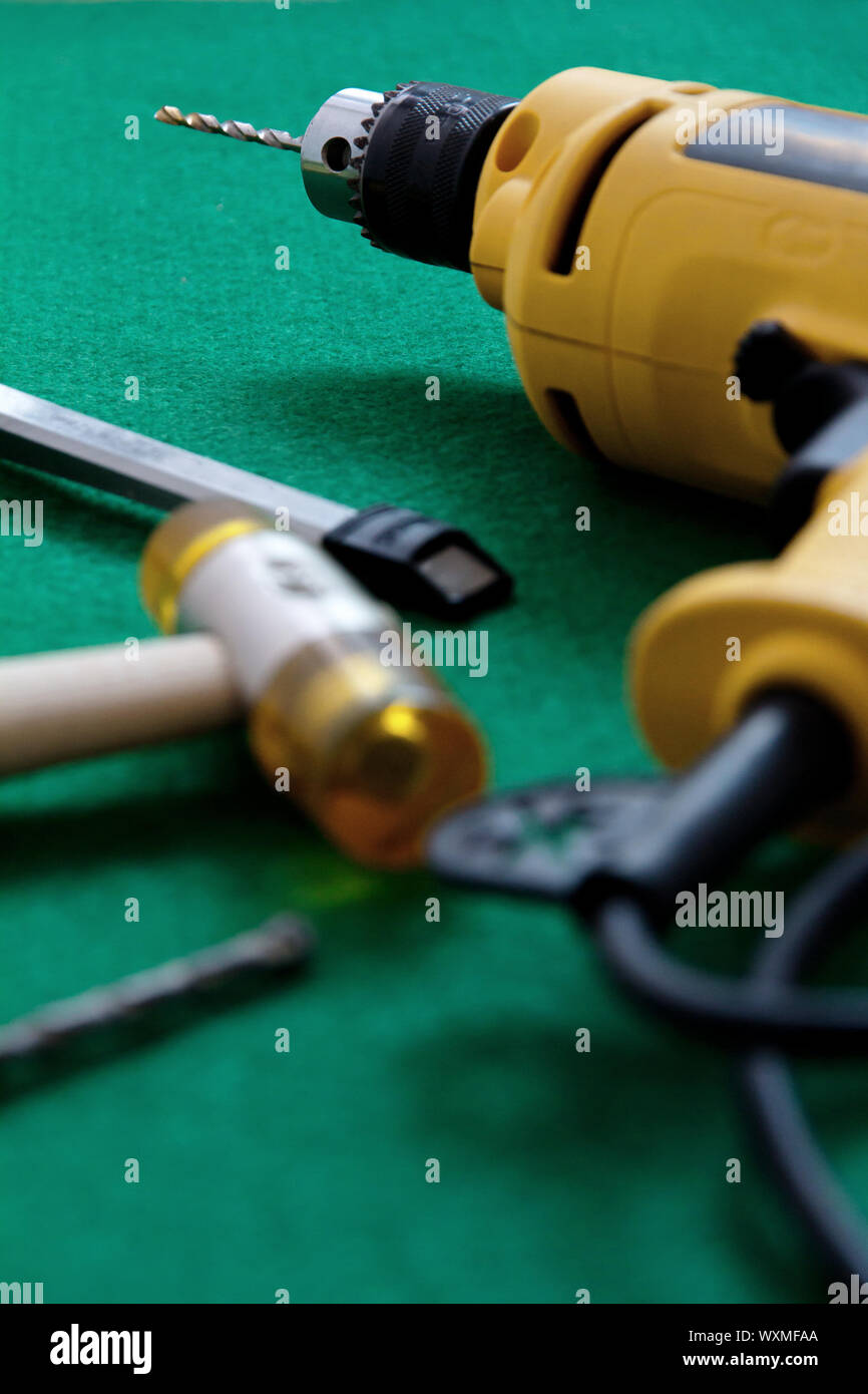 close up image of drill,construction equipment Stock Photo