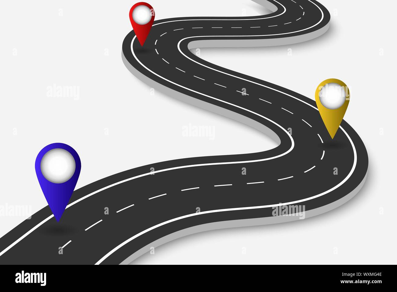 Winding Road Road Way Location With Pin Pointer Vector Illustration