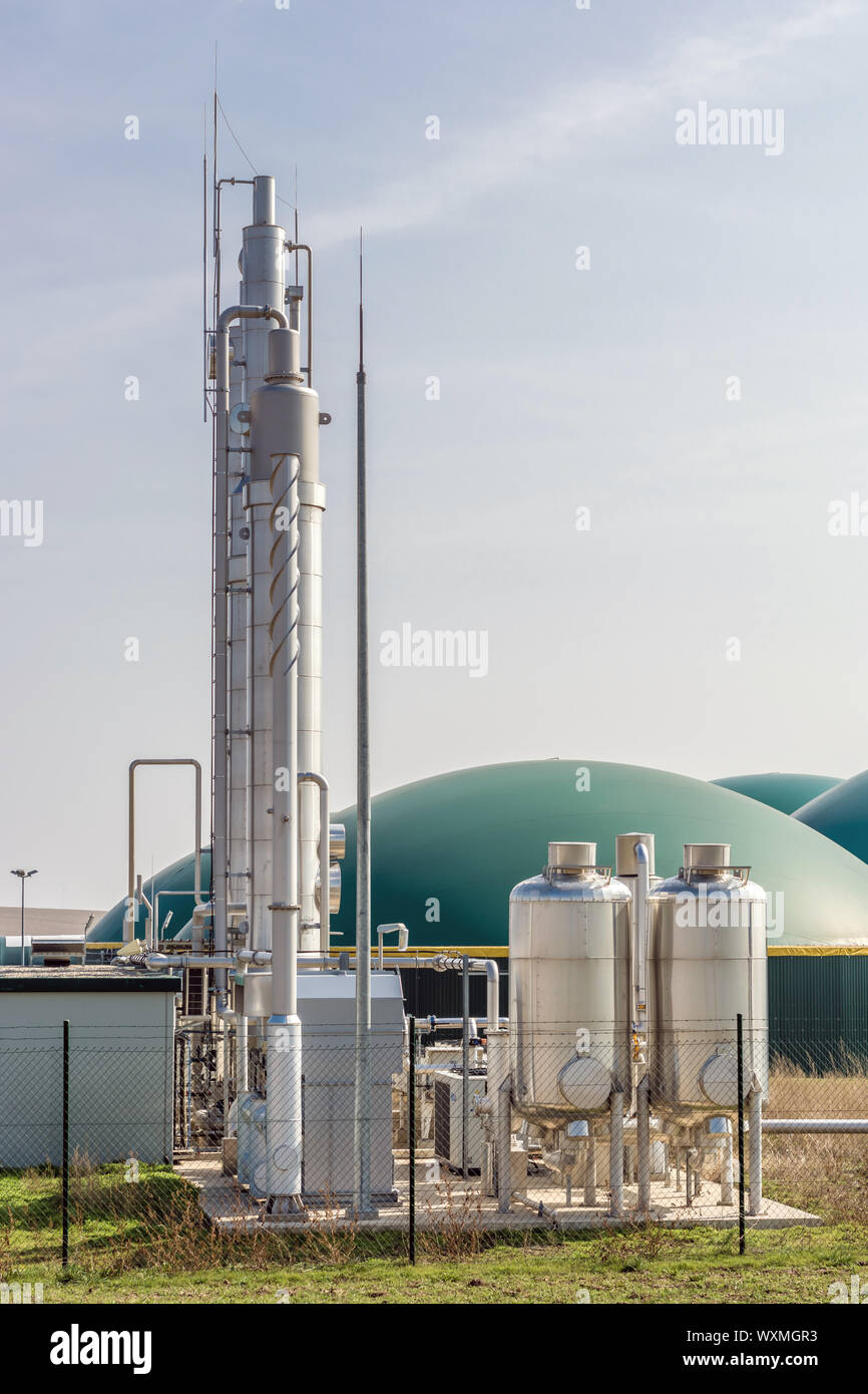Modern biogas plant for the production of electricity, heat and methane Stock Photo
