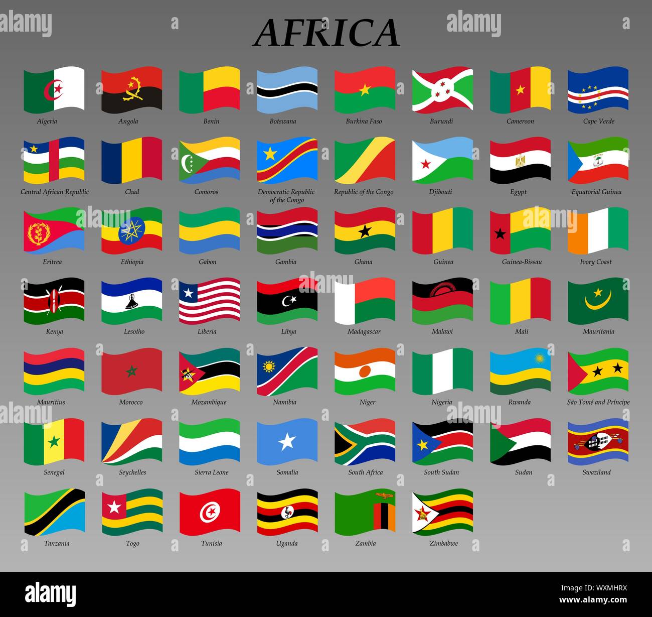 set of waving flags of Africa vector illustration Stock Vector Image ...