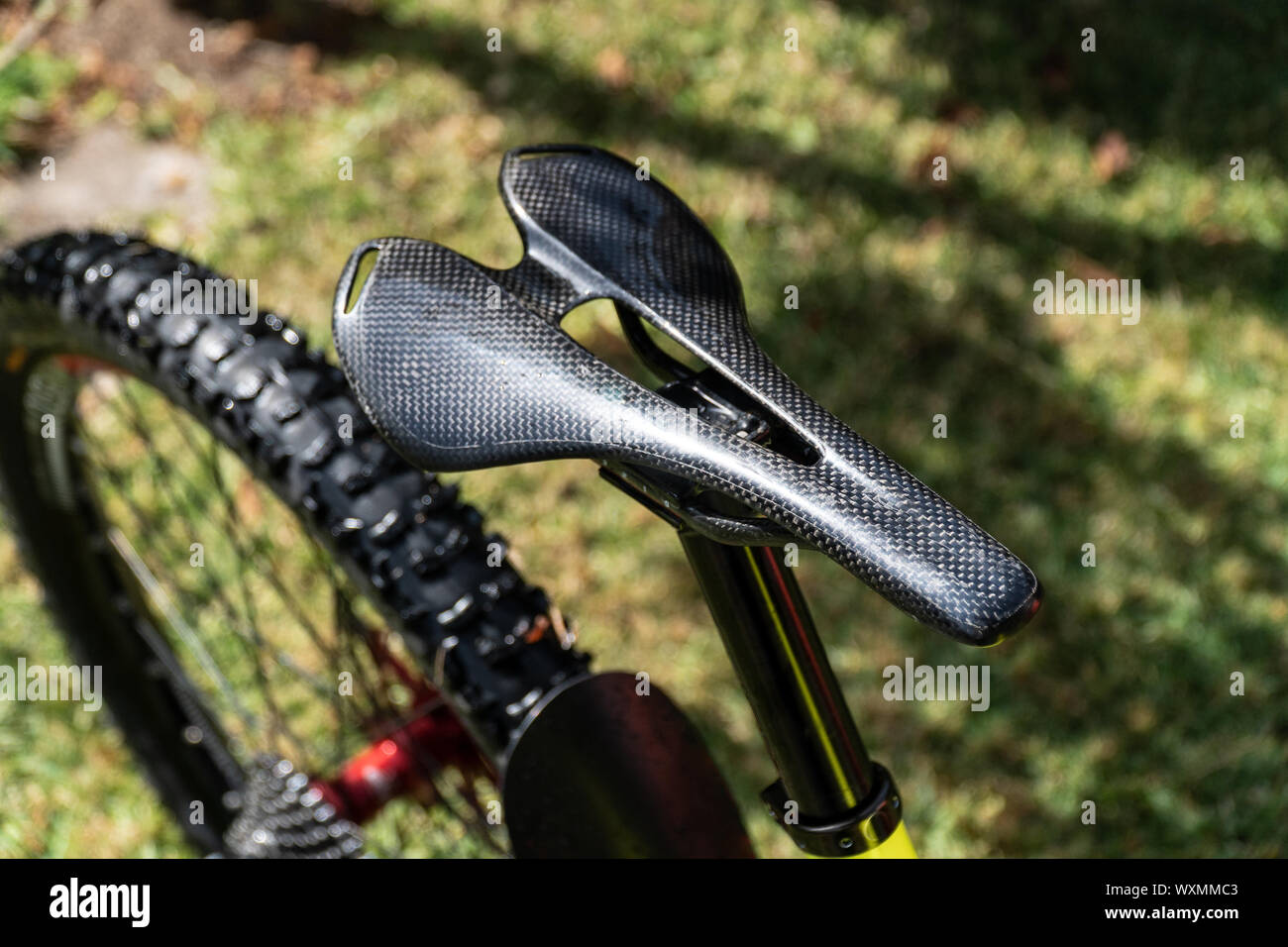 Carbon fiber bike saddle on outdoor Stock Photo