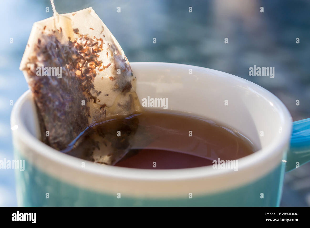 Teabag with herbal tea in a cup Stock Photo
