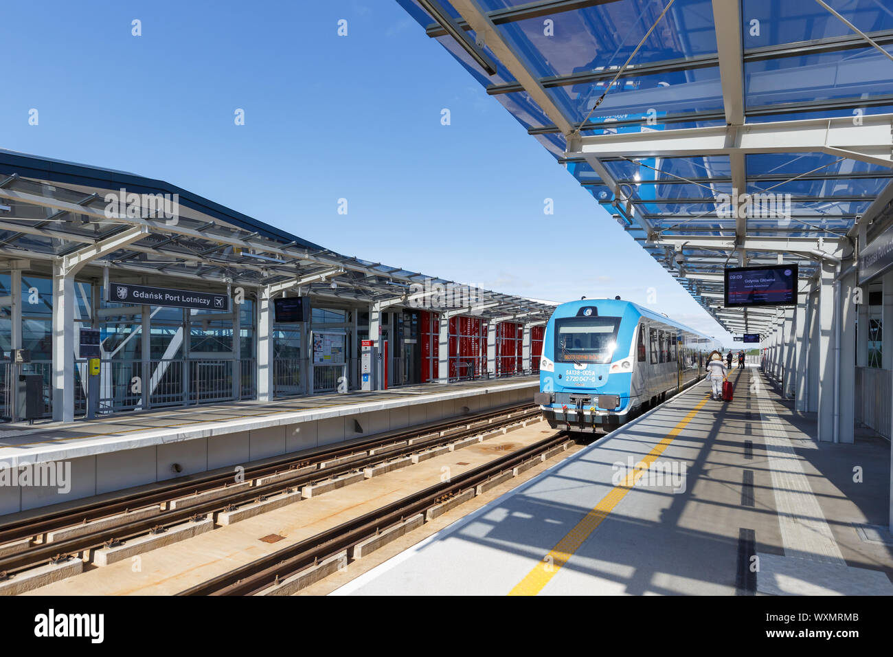 Gdansk, Poland – May 29, 2019: Railway station at Gdansk airport (GDN) in Poland. Stock Photo