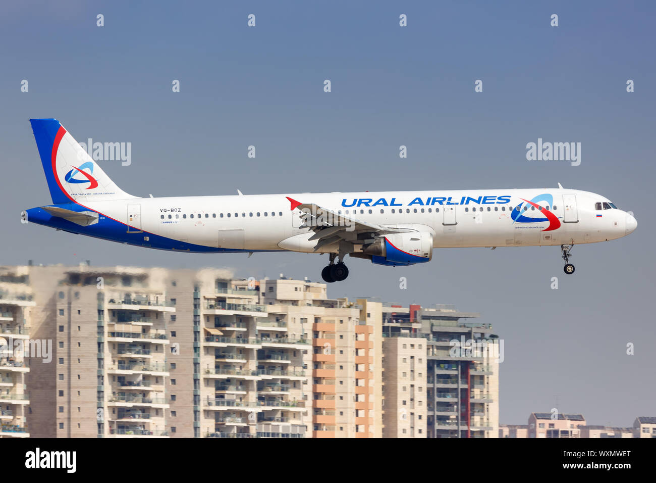 Tel Aviv, Israel – February 24, 2019: Ural Airlines Airbus A321 airplane at Tel Aviv Ben Gurion airport (TLV) in Israel. Stock Photo