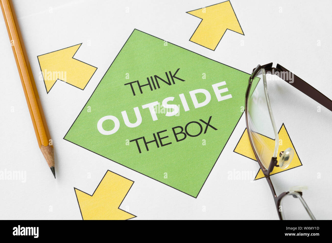 Think outside the box concept graph printed on white paper Stock Photo