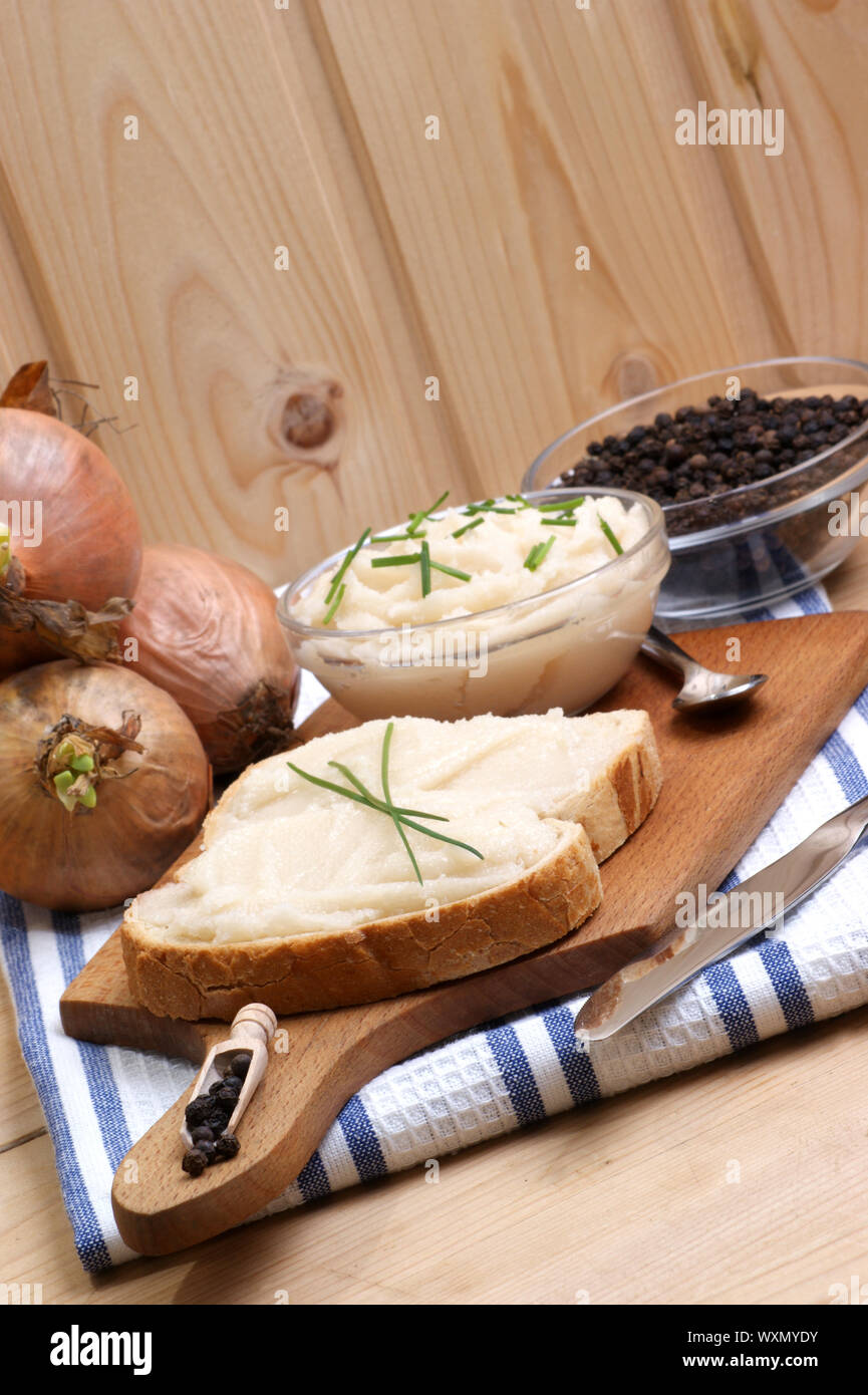 home made lard on toast with organic dill Stock Photo Alamy
