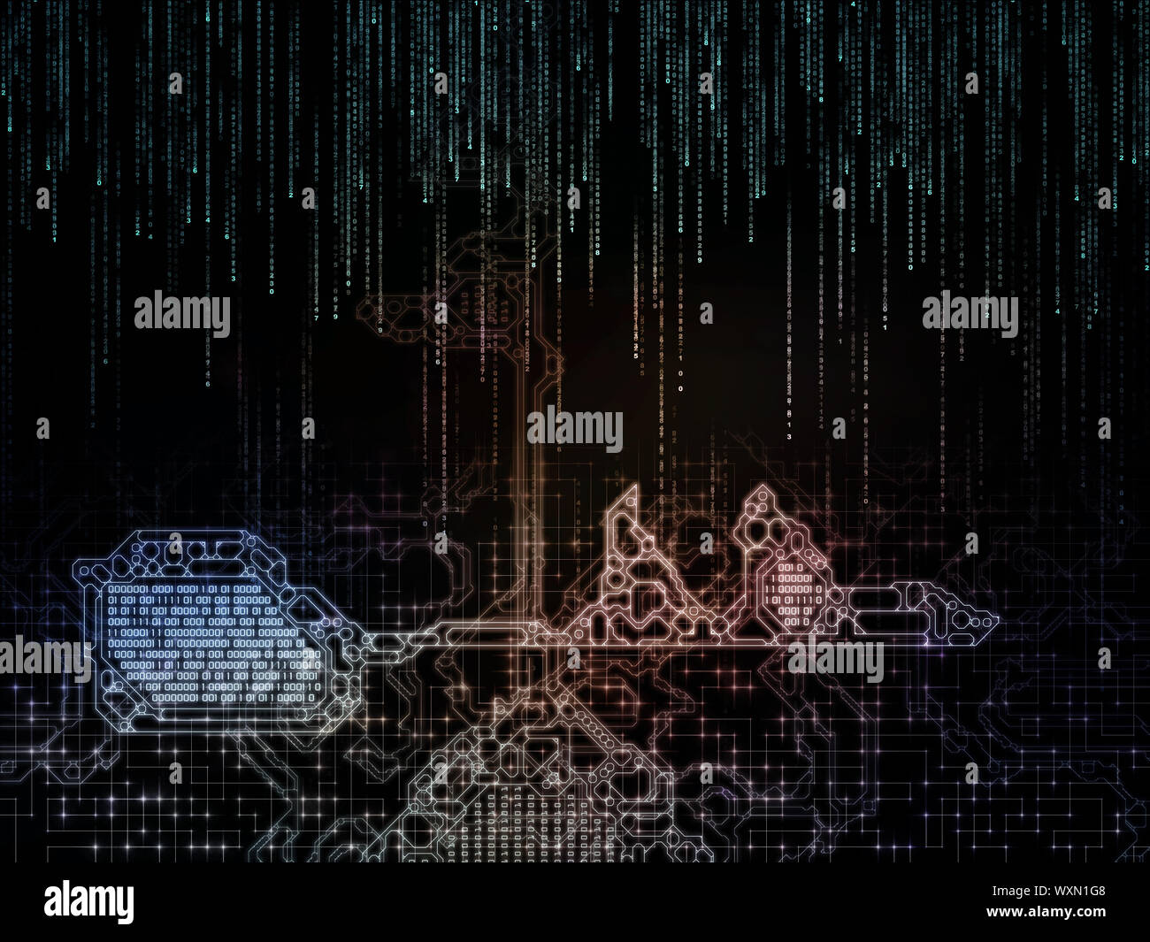 Encryption Key series. Backdrop of stylized key and number symbols on ...