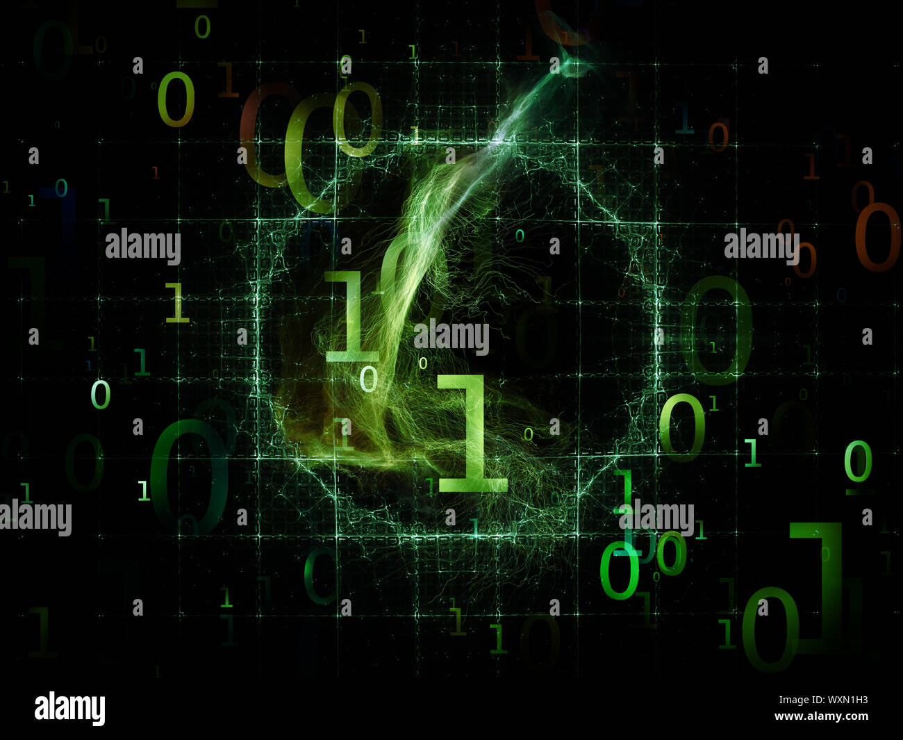 Number in Space series. Artistic abstraction composed of numbers, fractal textures and lights on