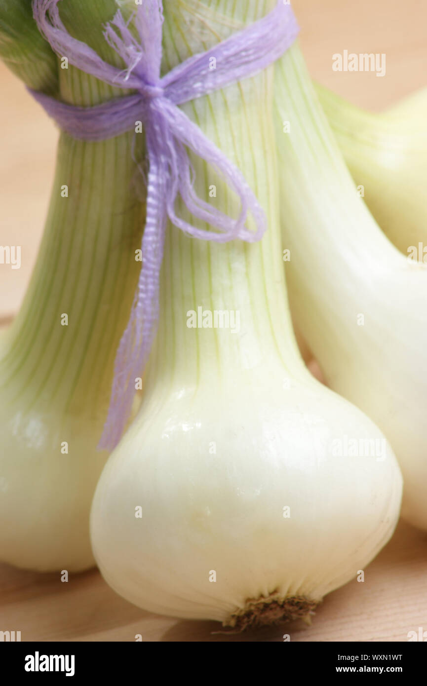 some white onion on a timber board Stock Photo - Alamy