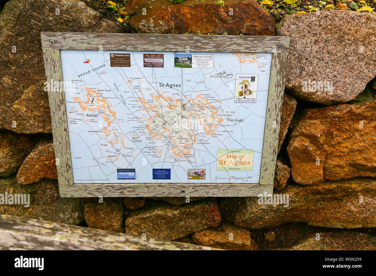 A tourist map of St. Agnes Island, Isles of Scilly, Cornwall, England, UK Stock Photo