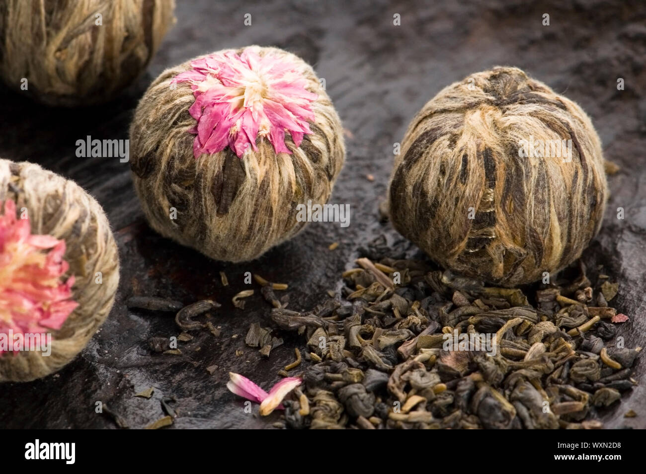 Green chinese tea balls Stock Photo Alamy