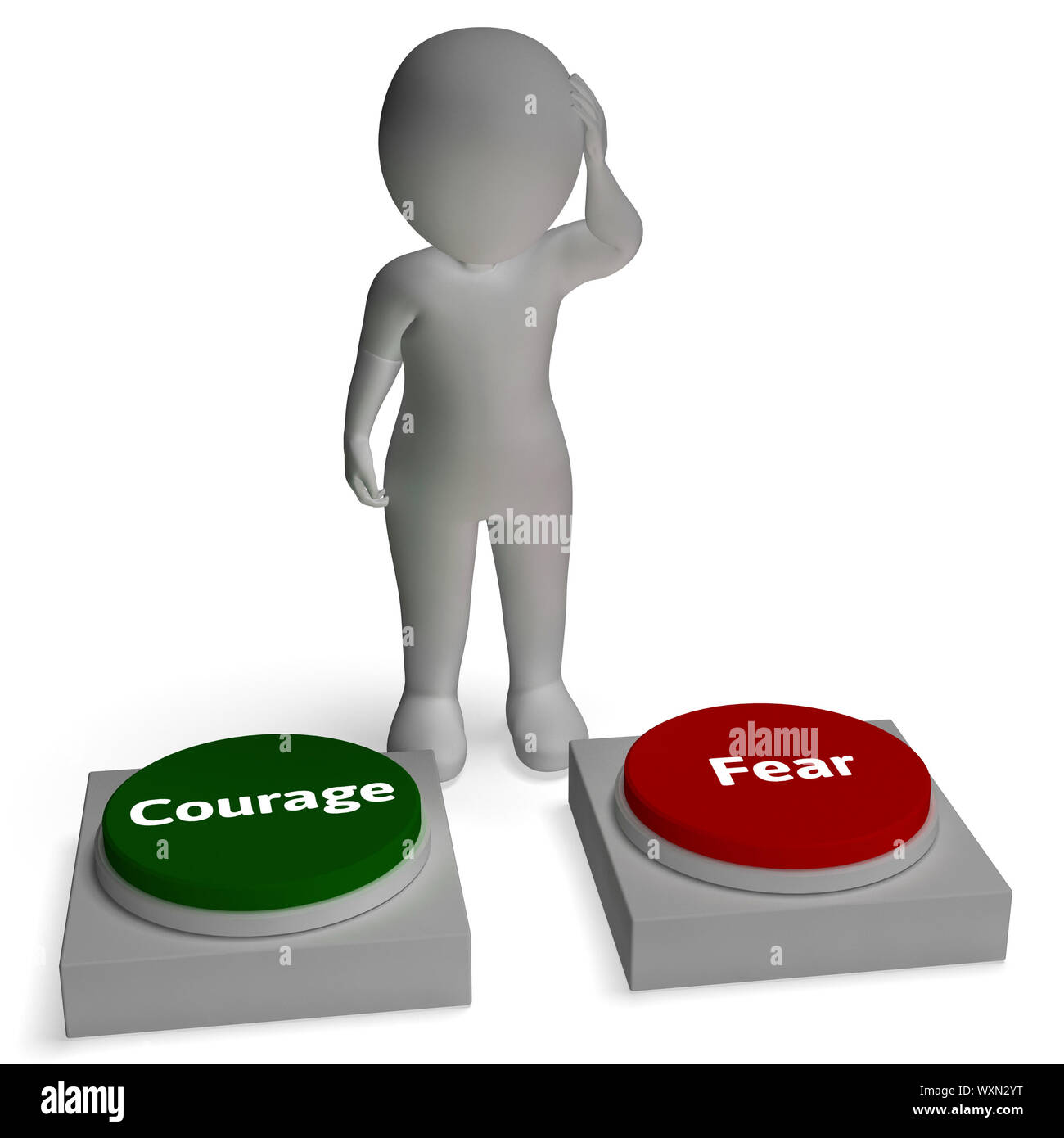 Courage Fear Buttons Shows Courageous Brave Or Fearful Stock Photo - Alamy