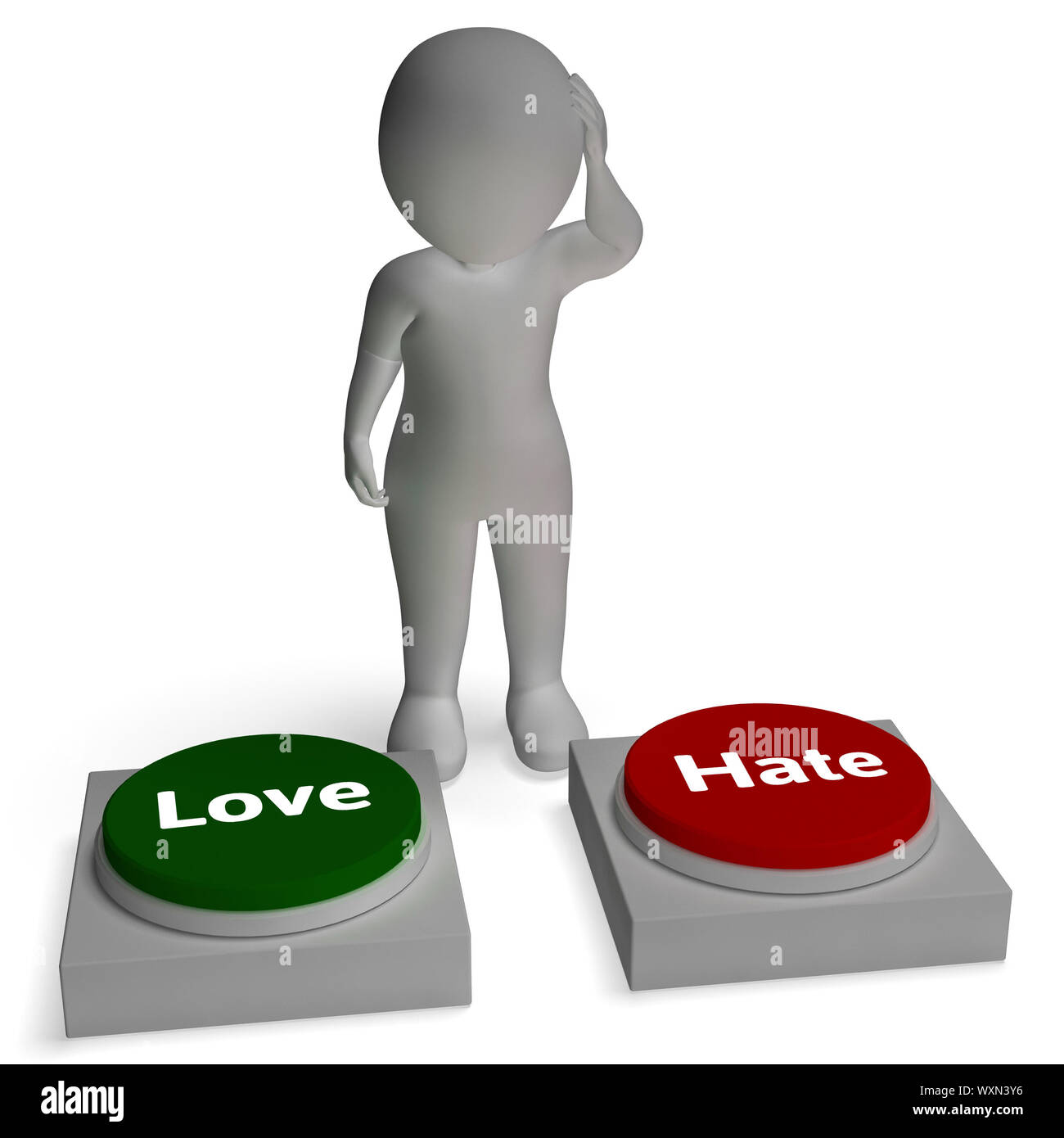 Love Hate Buttons Shows Loving And Hating Relationship Stock Photo
