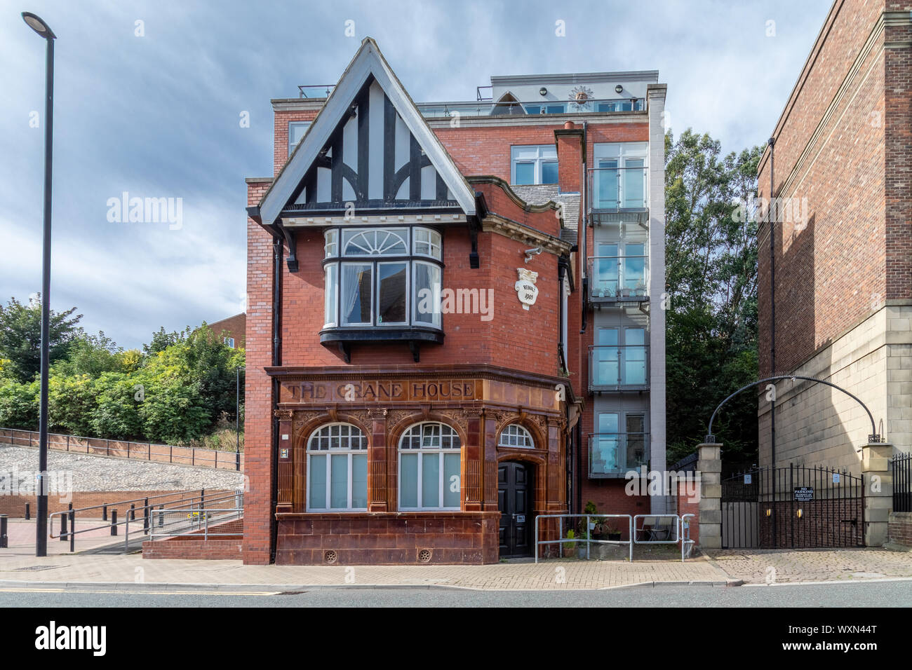 The Chain Locker apartment block on Duke Street in North Shields, formerly known as The Chain Locker Bar. The Building name is The Crane House Vaults Stock Photo