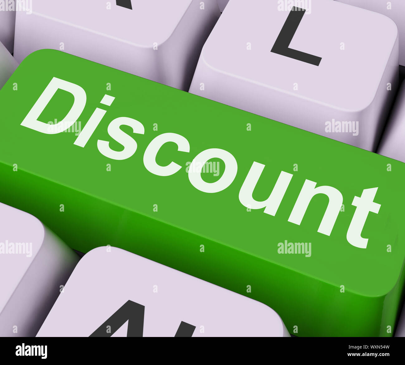 Discount Key On Keyboard Meaning Rebate Cut Price Or Reduce Stock Photo -  Alamy