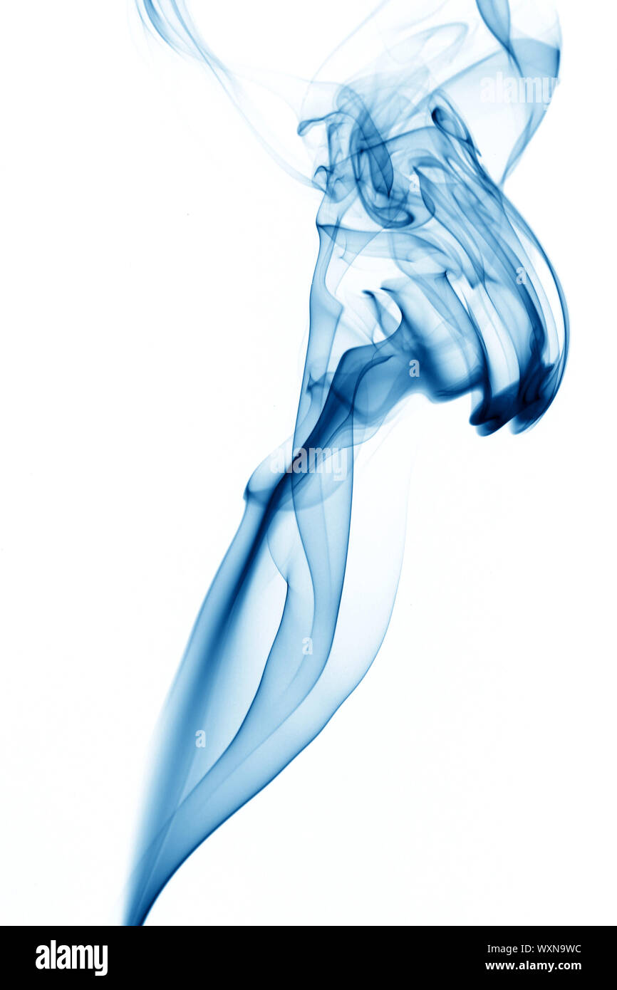 blue smoke on white background Stock Photo - Alamy