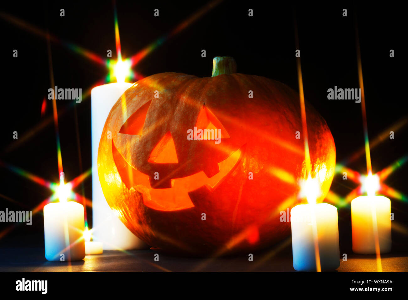 Halloween pumpkins with candles Stock Photo - Alamy