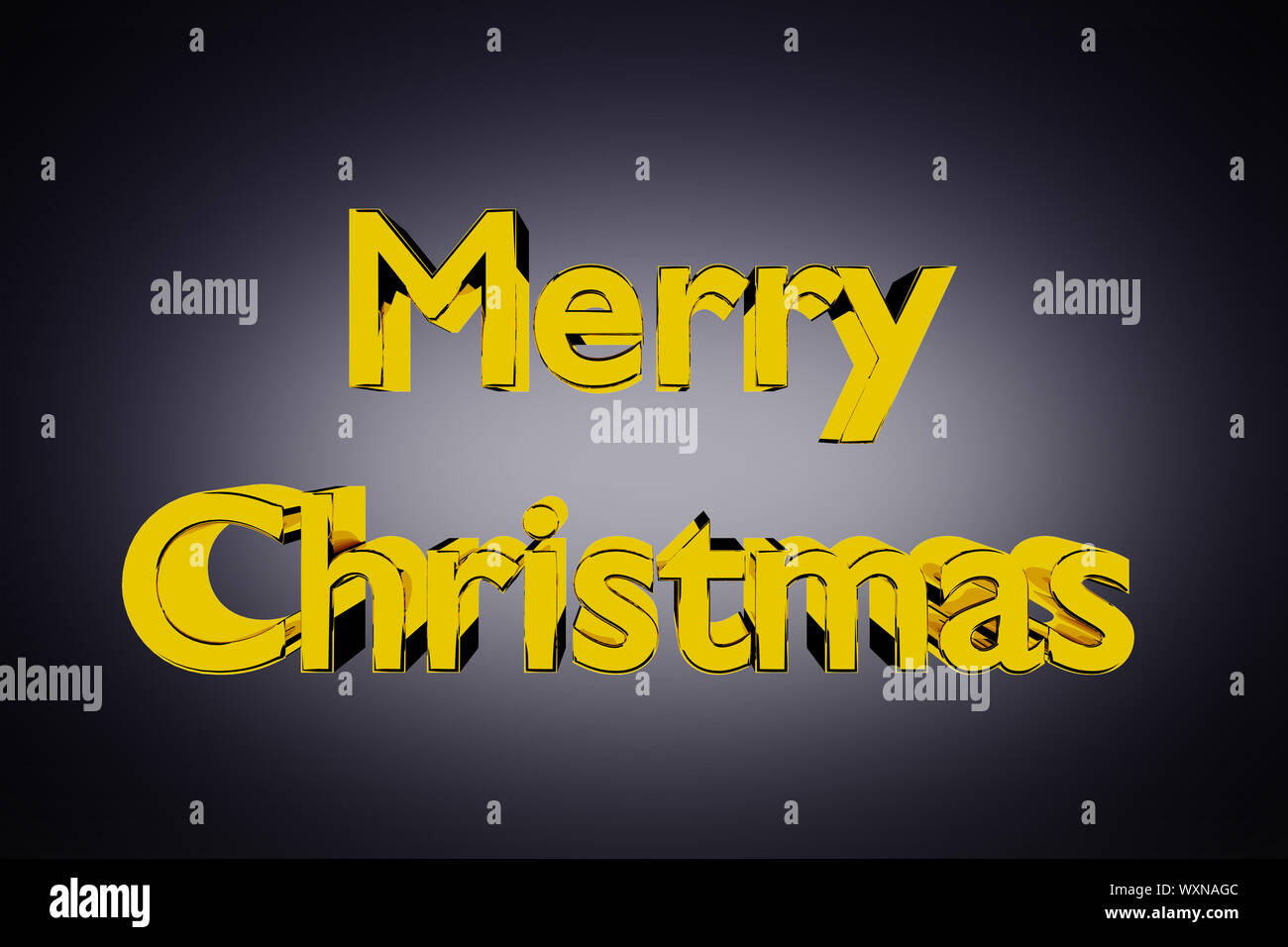 3D Illustration of golden Merry Christmas lettering on a grey ...