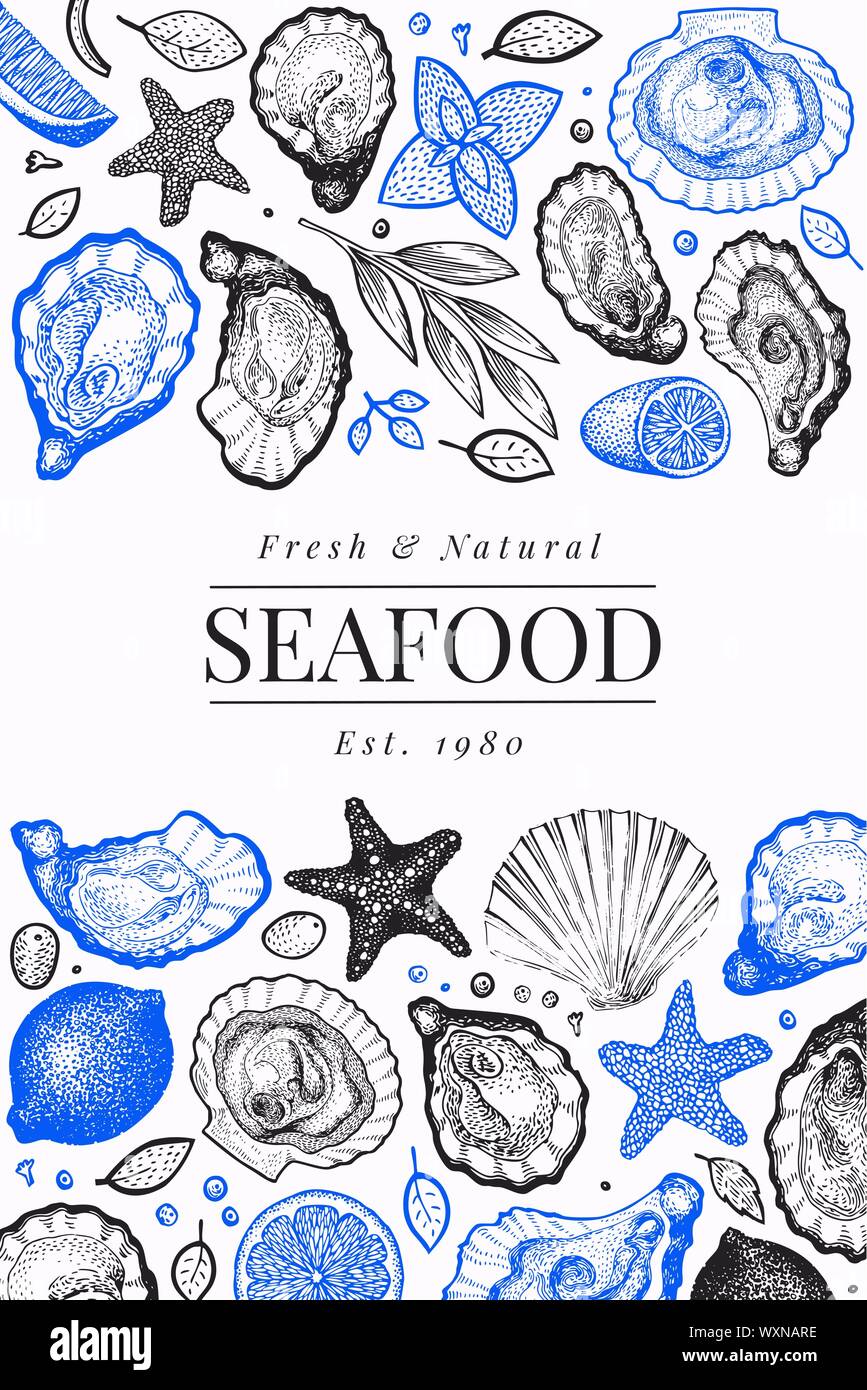 Oysters And Spices Design Template Hand Drawn Vector Illustration