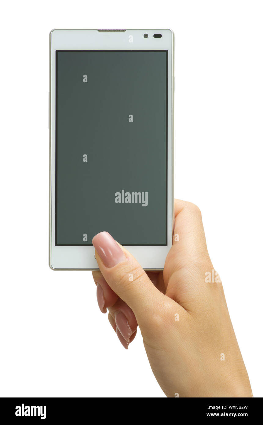 Hand holding big touchscreen smart phone Stock Photo