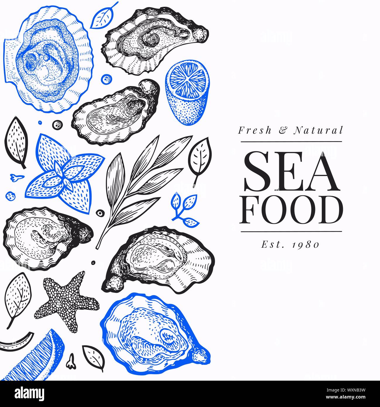 Oysters And Spices Design Template Hand Drawn Vector Illustration