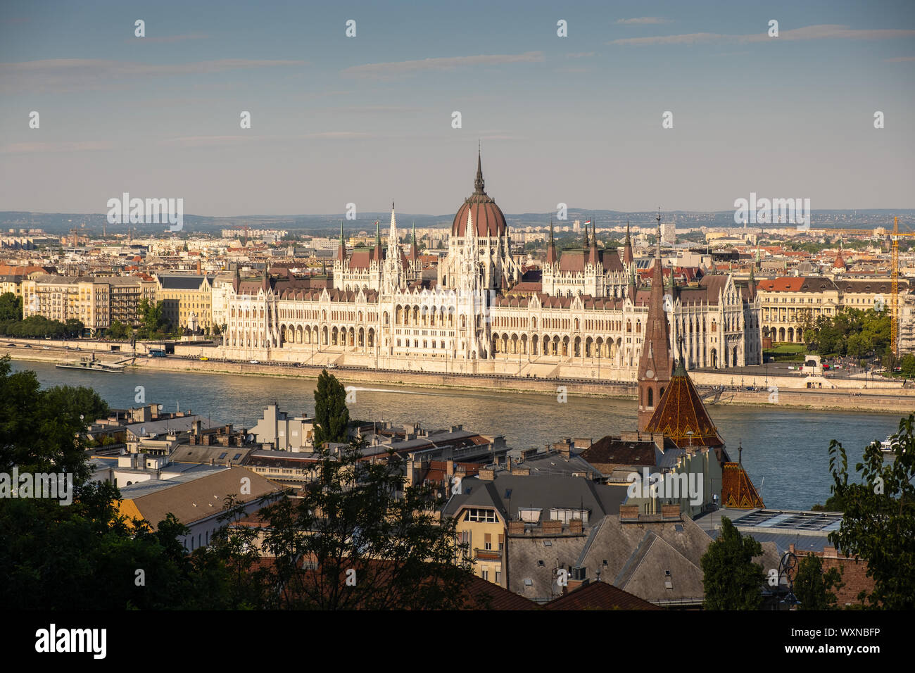 BUDAPEST, HUNGARY - AUGUST 19, 2019: Hungarian Parliament Building - day view from the Castle Hill Stock Photo