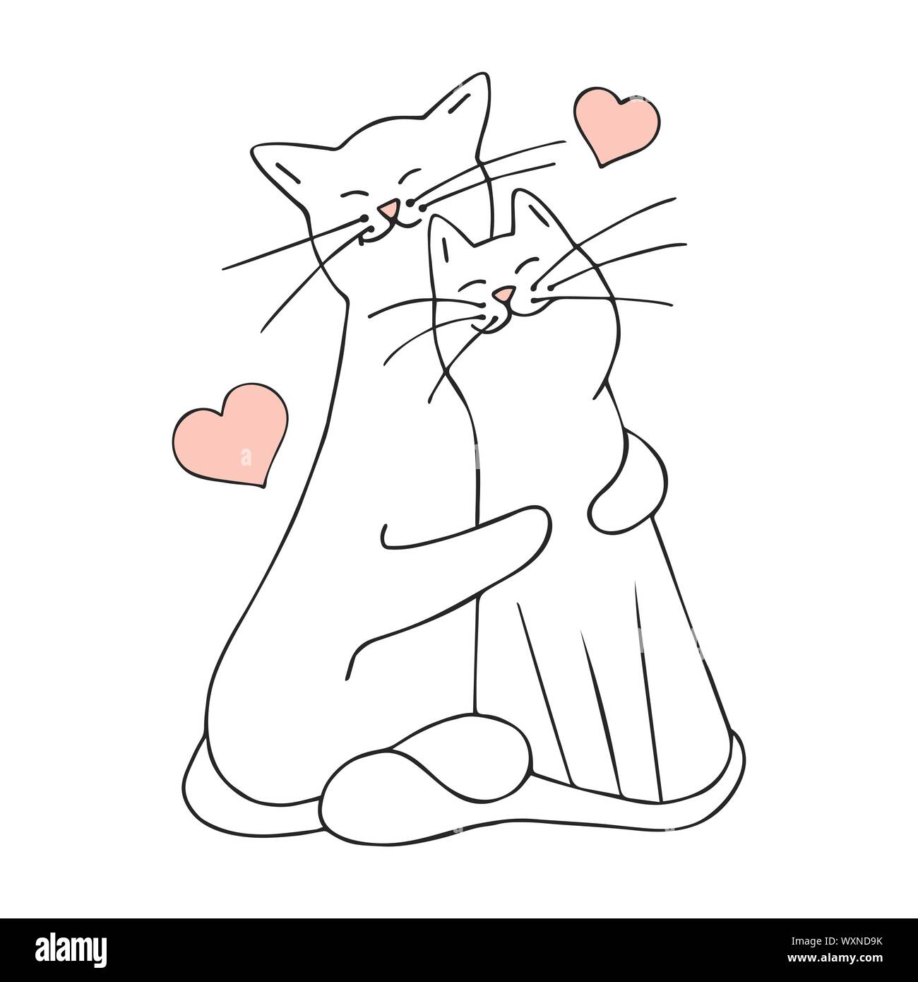 Premium Vector  Two cat in love isolated flat illustration two cat in love  line icon