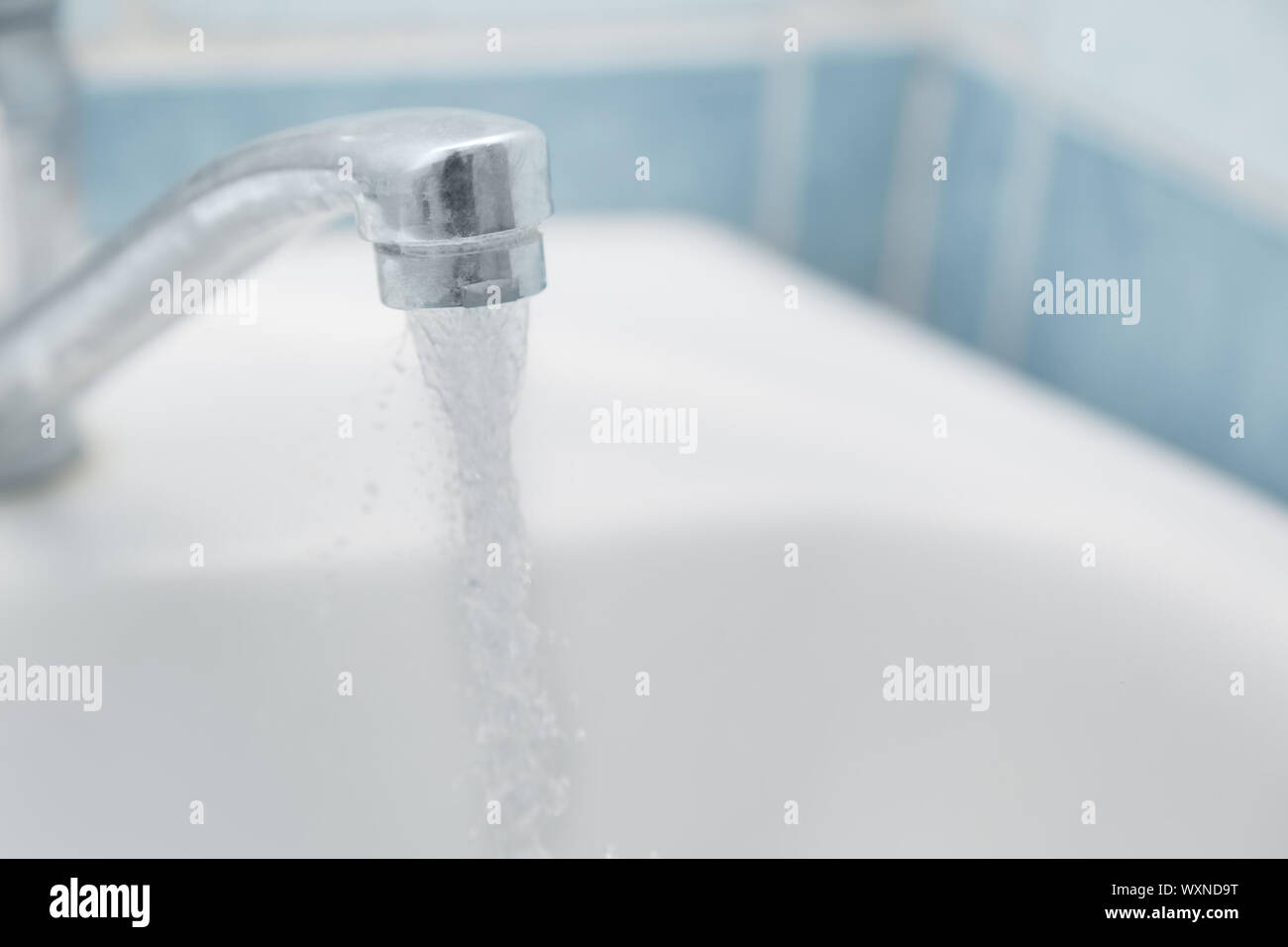 Water tap turned on. Closeup horizontal photo Stock Photo Alamy