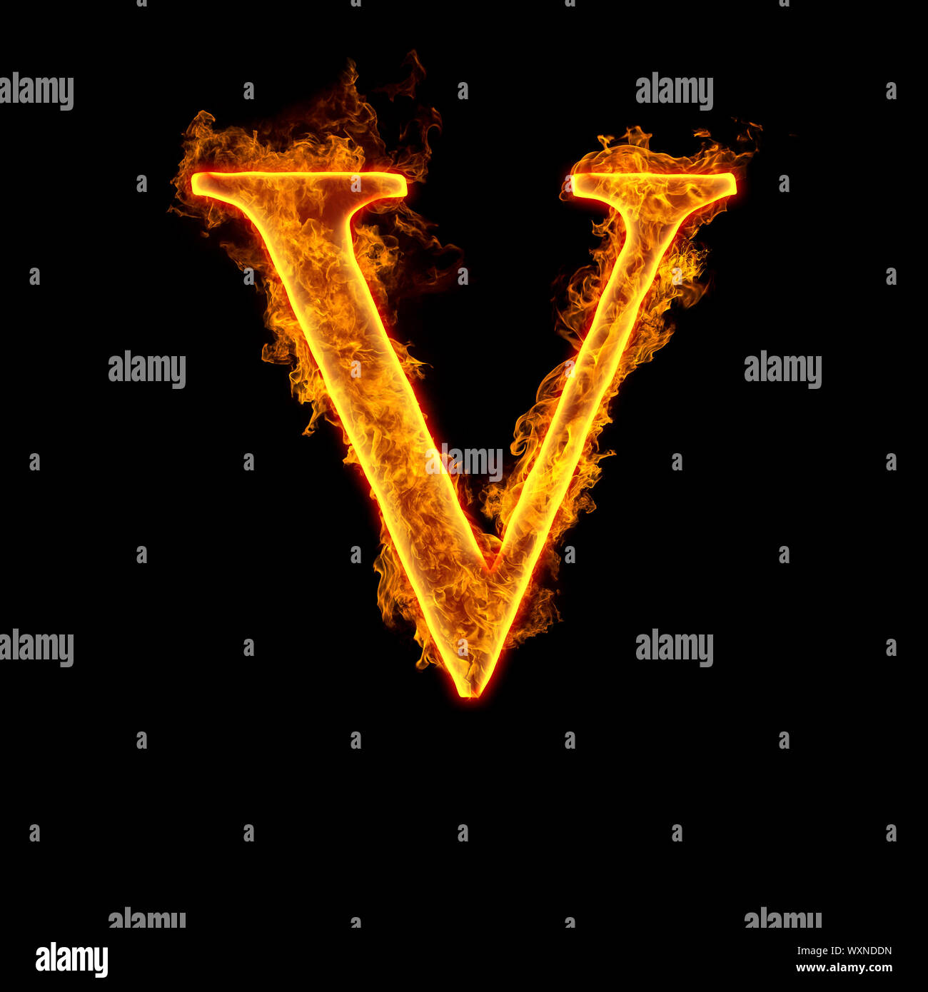 Fire Alphabet Letter V Isolated On Black Background Stock Photo Alamy