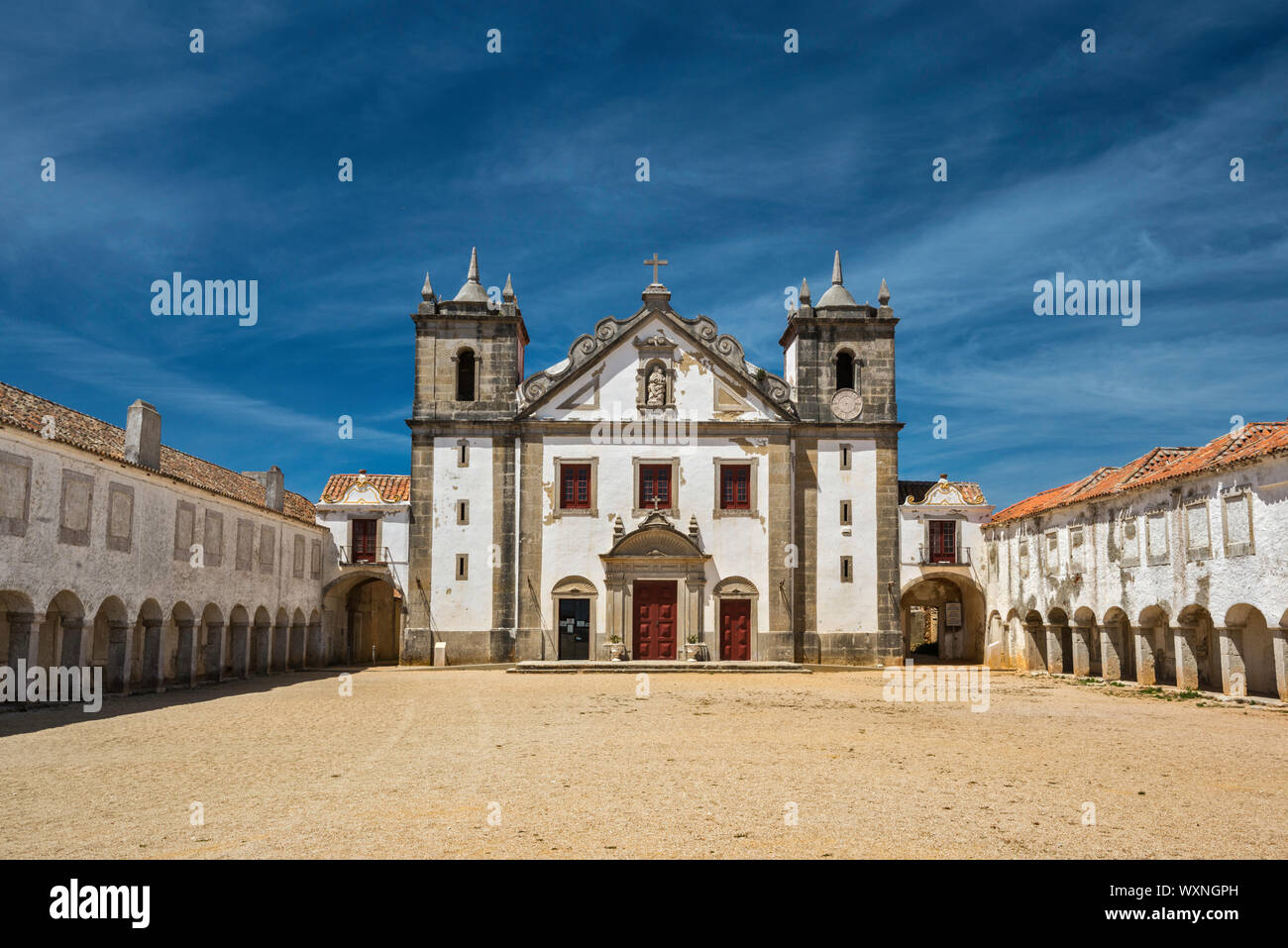 Igreja de Nossa Senhora do Cabo, 18th century church at Cabo Espichel, Costa Azul (Blue Coast), Setubal District, Lisboa region, Portugal Stock Photo