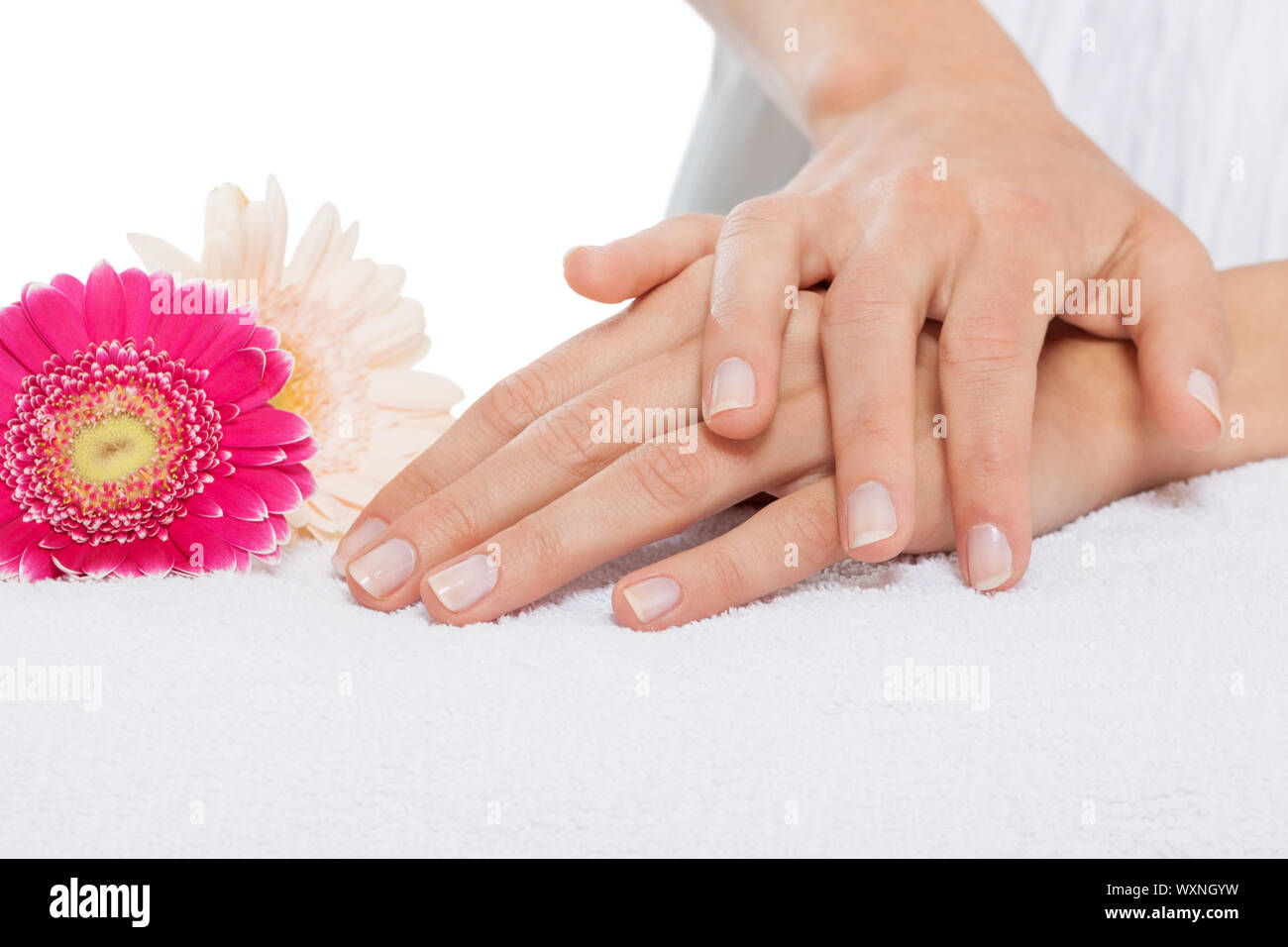 manicure making in beauty spa salon Stock Photo