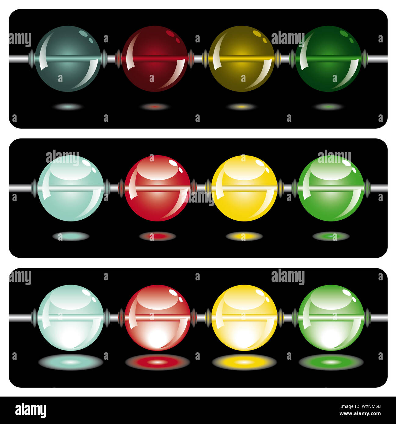 glowing beads in the dark from dark to light in three rows usable as web button Stock Photo