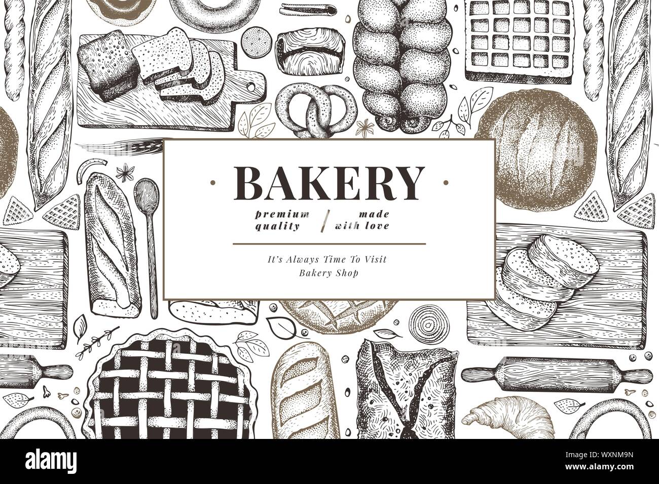 Bread and pastry banner. Vector bakery hand drawn illustration. Retro ...
