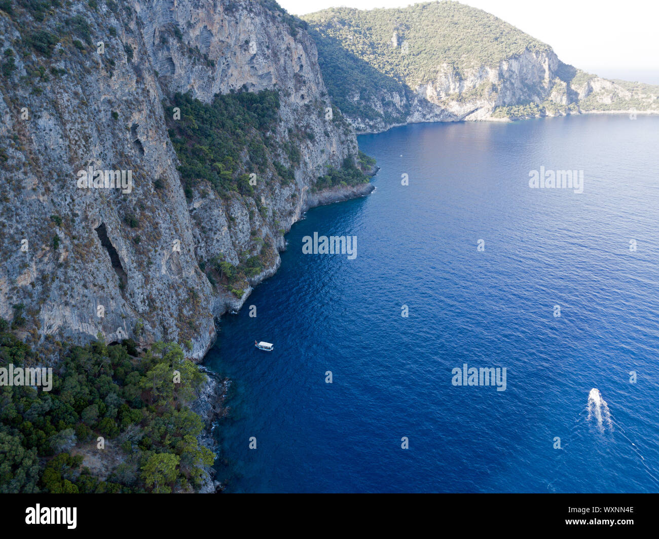 Aerial view of steep cliffs near Iblis Cape of Fethiye Bay Turkey Stock Photo