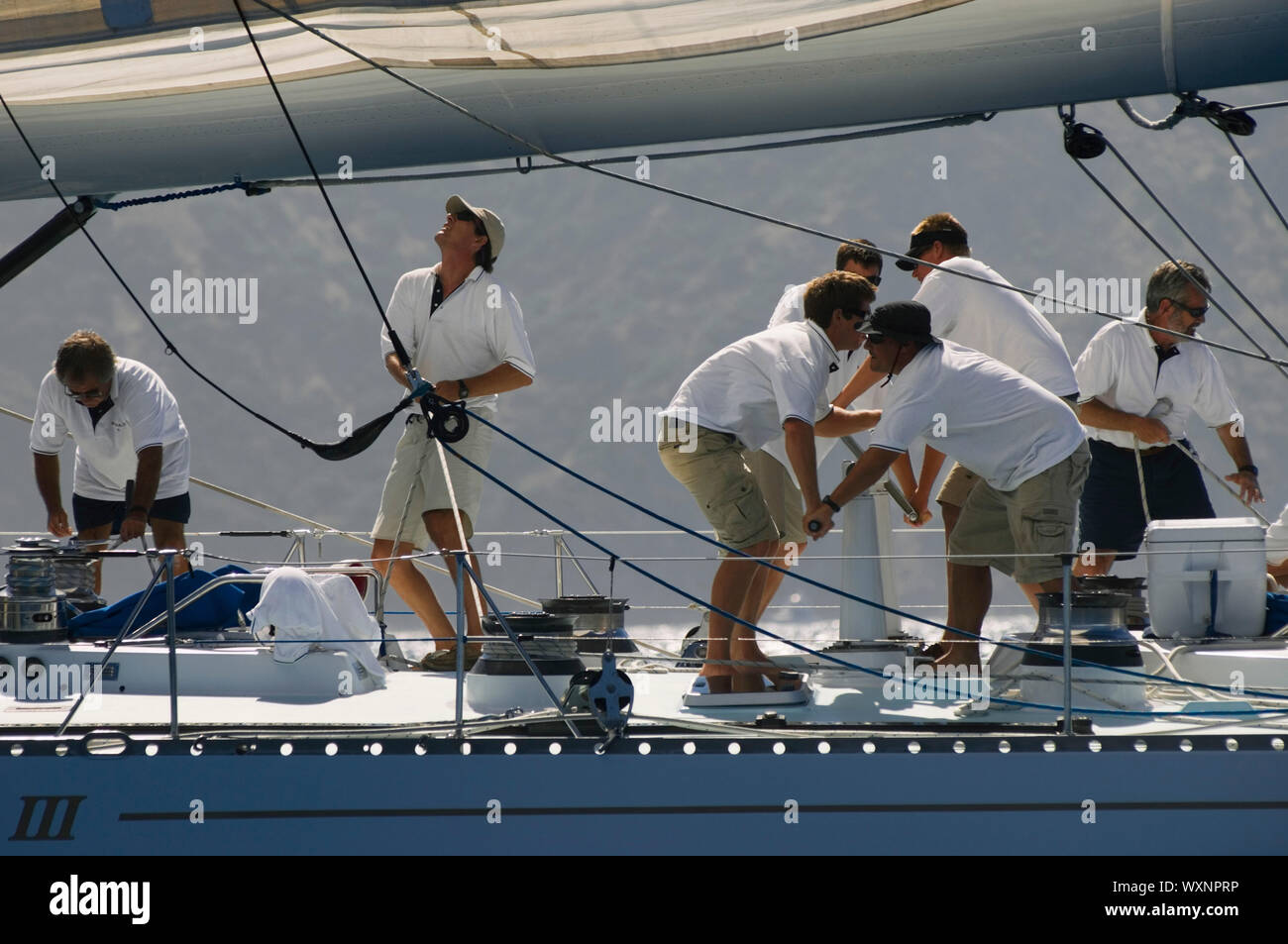 Sailboat Crew During Yacht Race Stock Photo Alamy