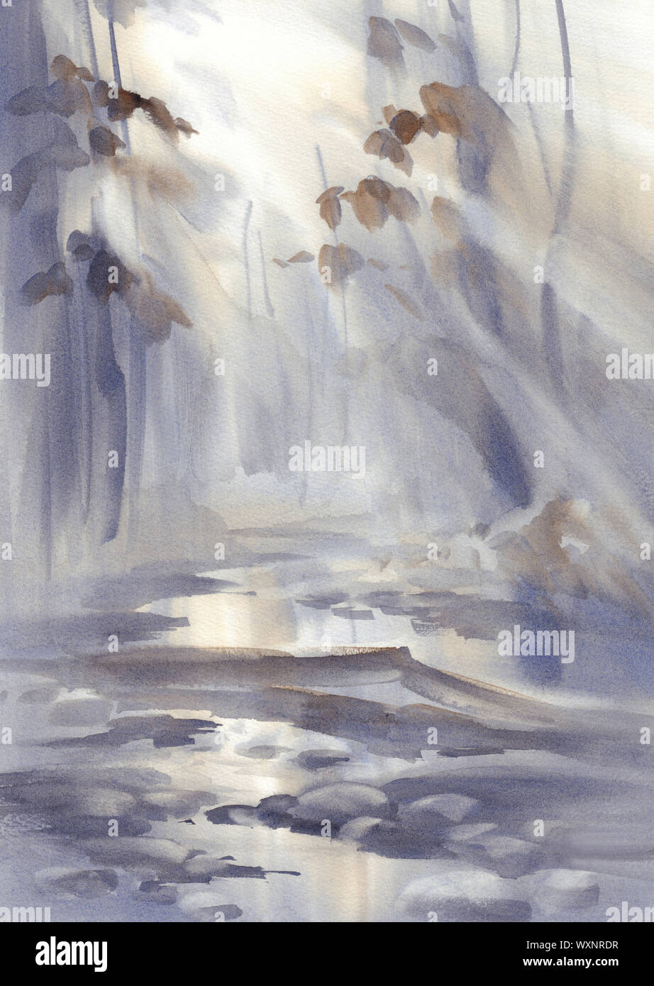 Sun rays in forest watercolor hi-res stock photography and images - Alamy