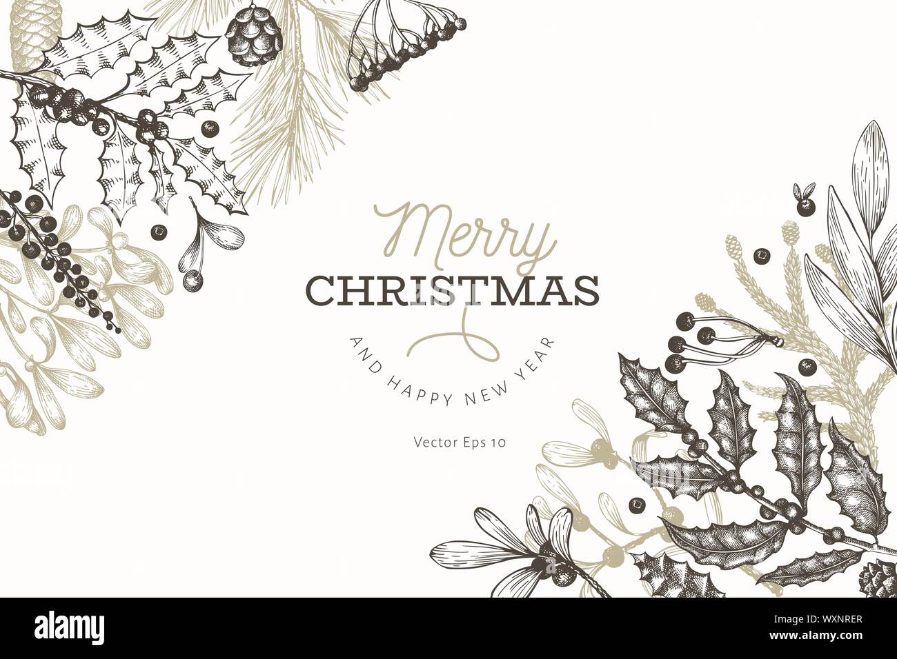 Christmas banner template. Vector hand drawn illustrations. Greeting ...
